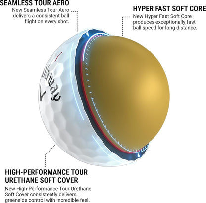 Callaway Chrome Tour Golf Balls: Hyper Fast Core, Triple Track Alignment, Tour Performance