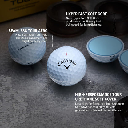 Callaway Chrome Tour Golf Balls: Hyper Fast Core, Triple Track Alignment, Tour Performance